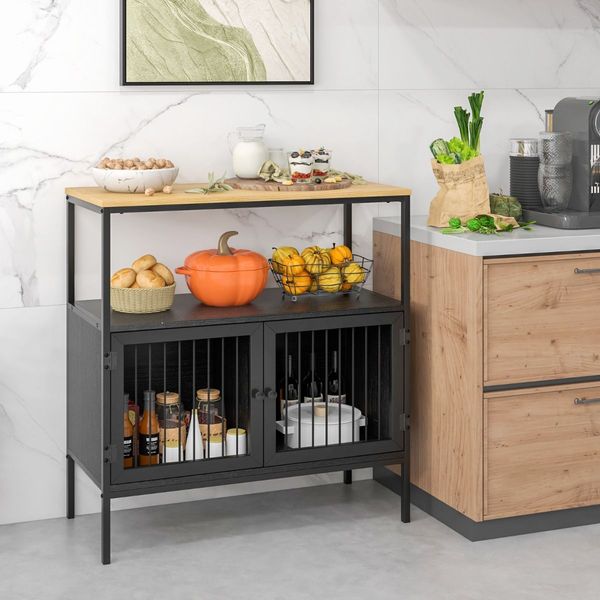 Modern Kitchen Storage Cabinet with Heavy-duty Metal Frame for Cafe