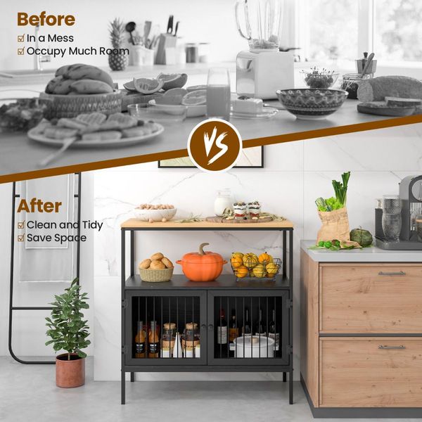 Modern Kitchen Storage Cabinet with Heavy-duty Metal Frame for Cafe