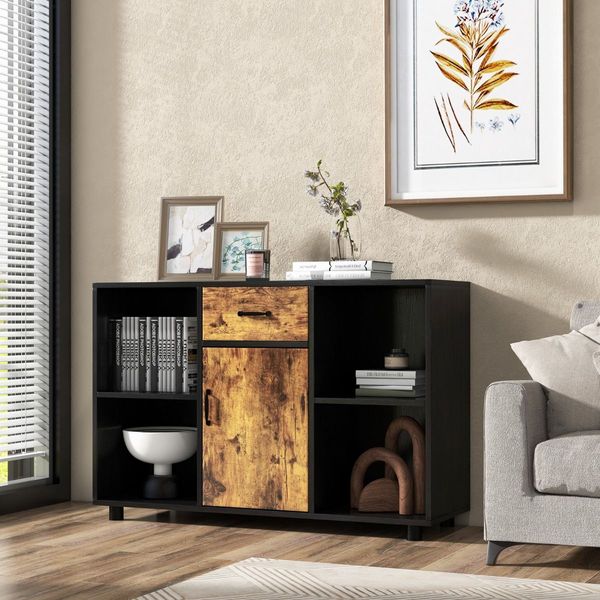 Industrial Kitchen Buffet Sideboard with 4 Open Cubbies for Living Room, Dining Room