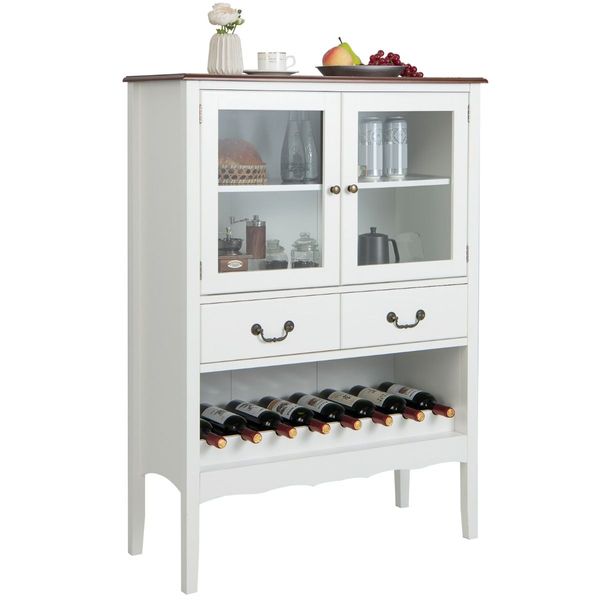 Freestanding Sideboard Buffet Cabinet with 2 Tempered Glass Doors