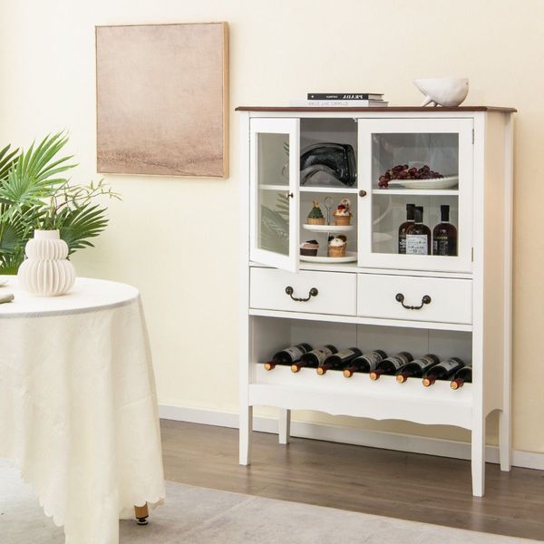 Freestanding Sideboard Buffet Cabinet with 2 Tempered Glass Doors