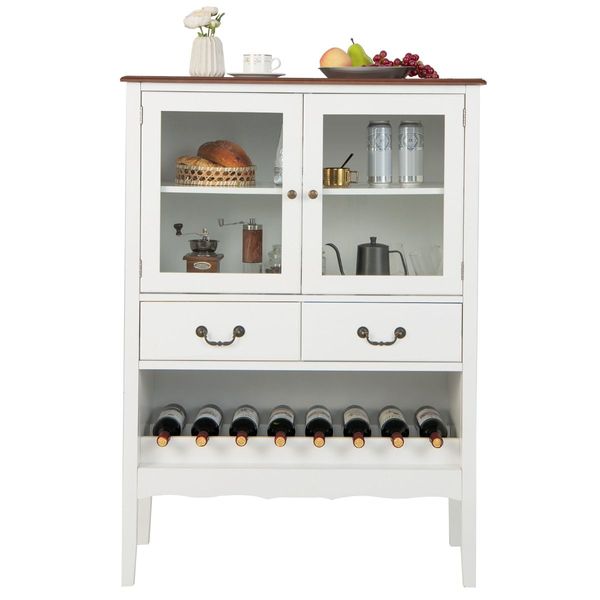 Freestanding Sideboard Buffet Cabinet with 2 Tempered Glass Doors