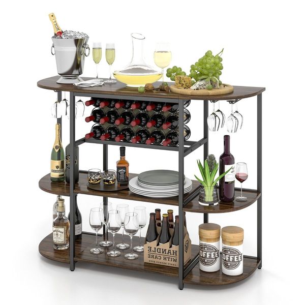 Freestanding Wine Cabinet with Glass Holder for Kitchen, Dining Room