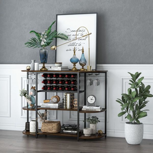 Freestanding Wine Cabinet with Glass Holder for Kitchen, Dining Room