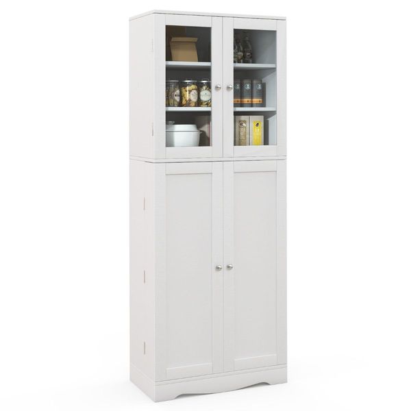 Tall Buffet Sideboard with Dual Tempered Glass Doors & Shelves