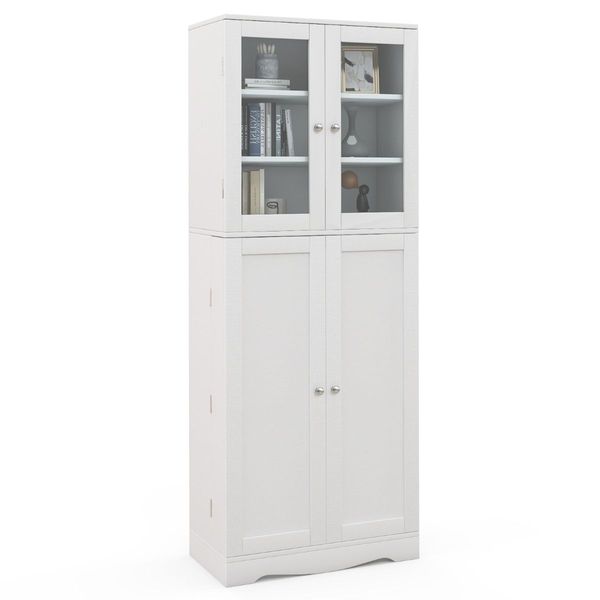 Tall Buffet Sideboard with Dual Tempered Glass Doors & Shelves