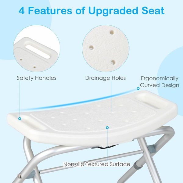 3-Level Height Adjustable Shower Seat with Handles