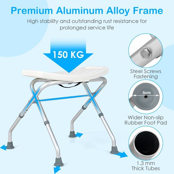 3-Level Height Adjustable Shower Seat with Handles