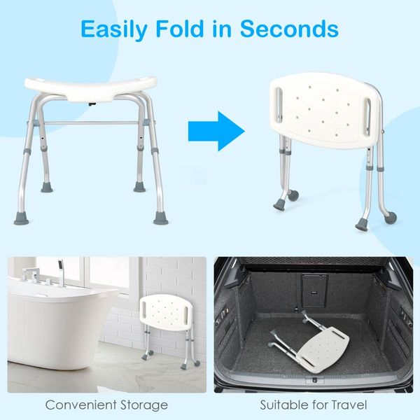 3-Level Height Adjustable Shower Seat with Handles