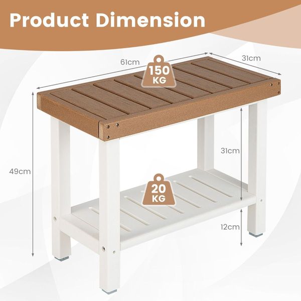 2-Tier Waterproof Shower Bench with Storage Shelf & Anti-slip Pads