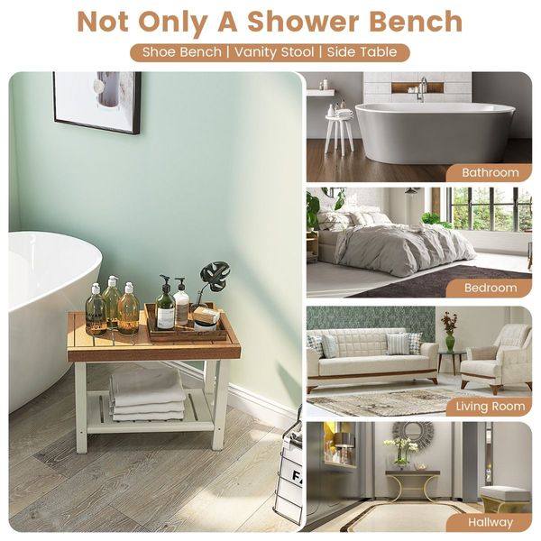 2-Tier Waterproof Shower Bench with Storage Shelf & Anti-slip Pads