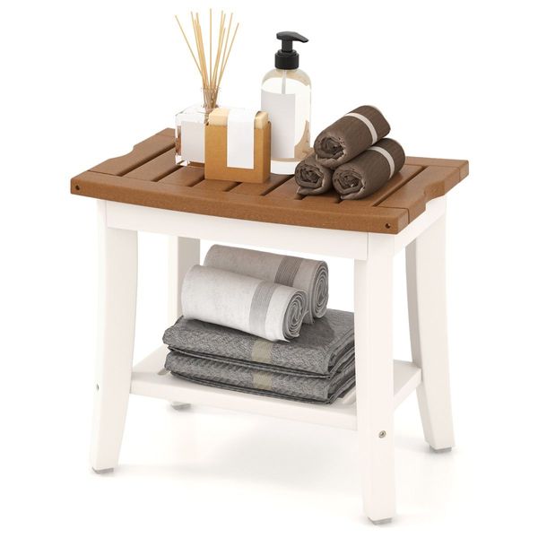 2-Tier Shower Bench with Storage Shelf for Inside Shower & Shaving Legs