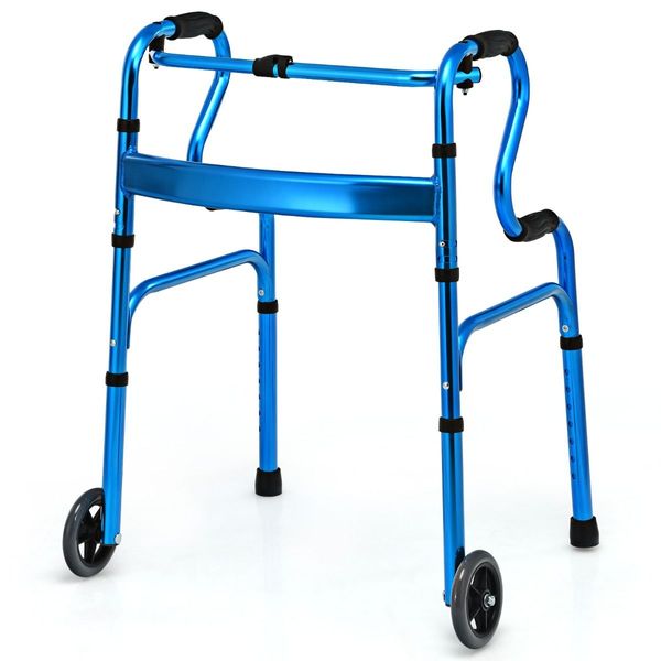 Folding Walker with Unidirectional Wheels and Bi-Level Armrests