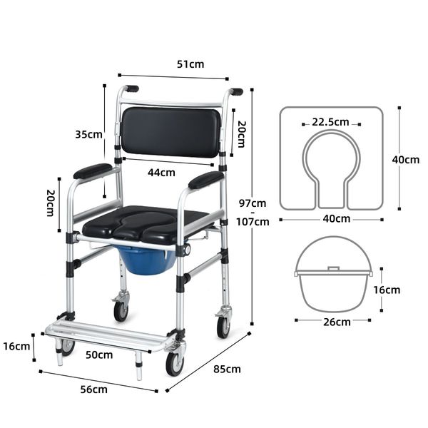 Multifunctional Rolling Commode Chair with Folding Pedals for the Elderly