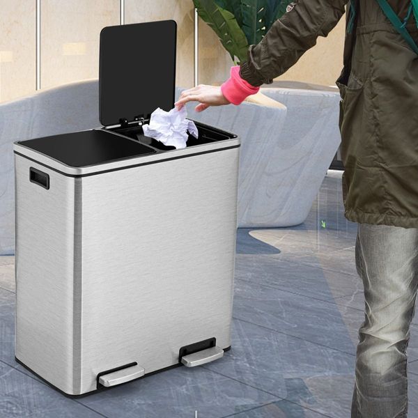 60L Step Trash Garbage Can with Plastic Inner Buckets for Home