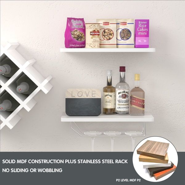 Set of 5 Wall Mount Wine Rack Set with Storage Shelves and Glass Holder