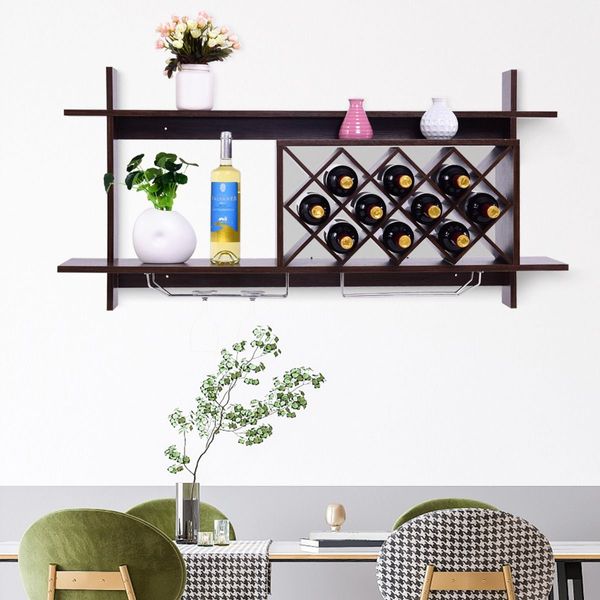 Wall-mounted Wine Rack with Glasses Holder for Kitchen/Living Room/Bar