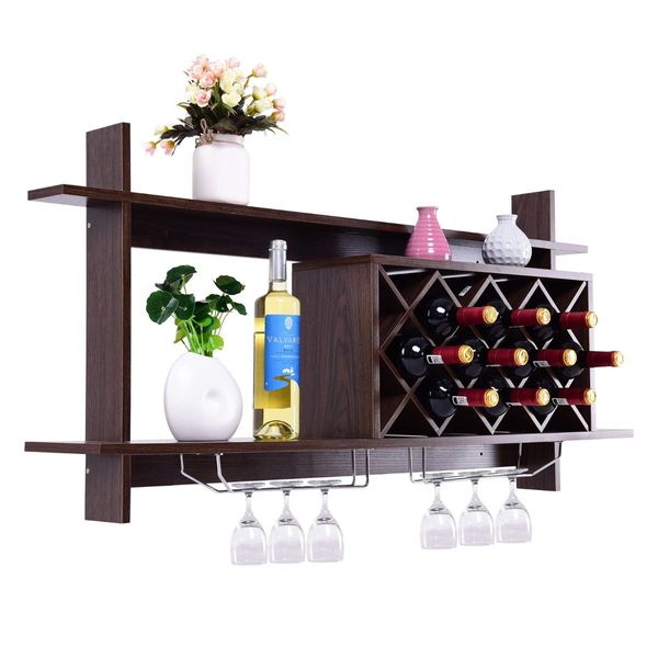 Wall-mounted Wine Rack with Glasses Holder for Kitchen/Living Room/Bar