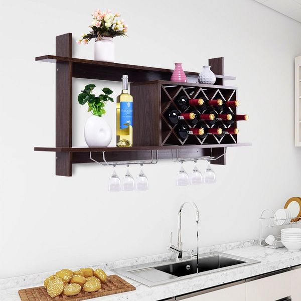 Wall-mounted Wine Rack with Glasses Holder for Kitchen/Living Room/Bar