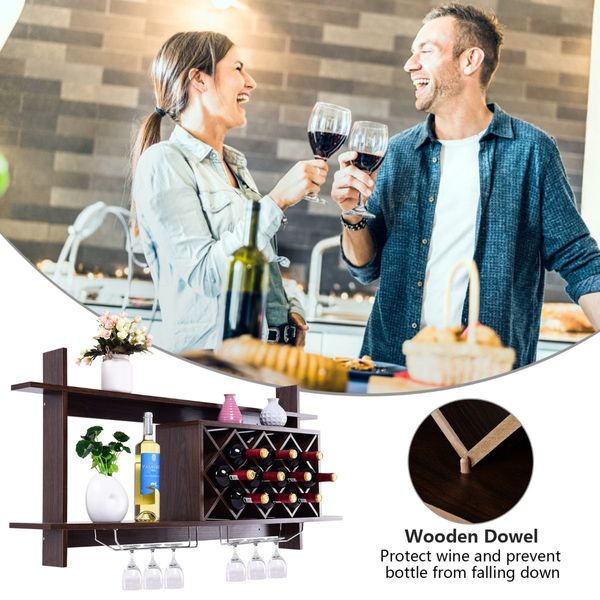 Wall-mounted Wine Rack with Glasses Holder for Kitchen/Living Room/Bar