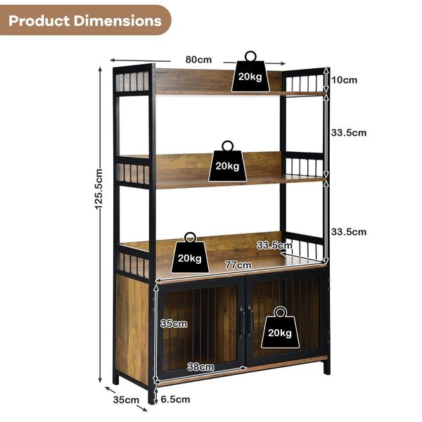 3-Tier Storage Shelf with 2-Door Cabinet