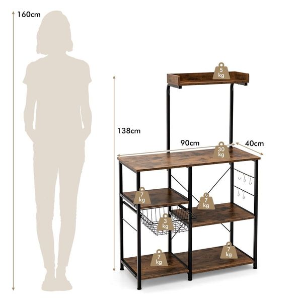 Freestanding 5-tier Microwave Oven Stand with Storage for Dining Room/Kitchen