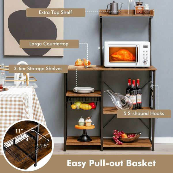 Freestanding 5-tier Microwave Oven Stand with Storage for Dining Room/Kitchen