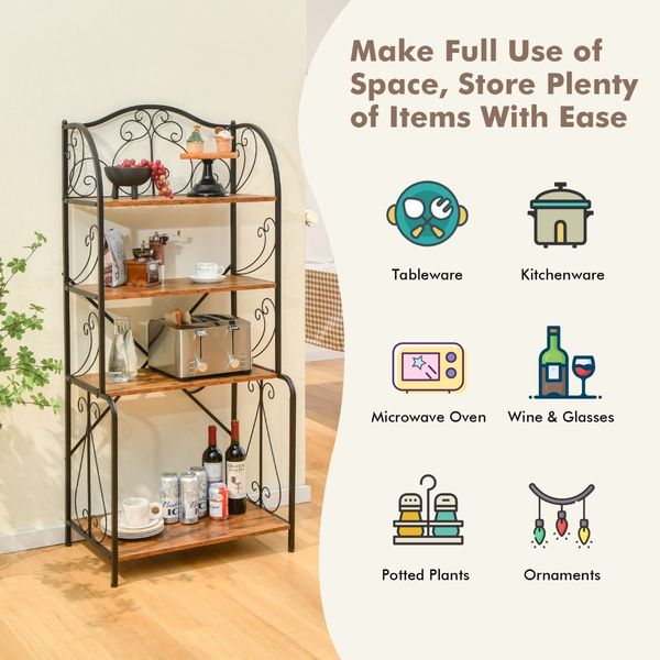 4-Tier Kitchen Baker's Rack with Open Shelves for Kitchen, Dining Room, Living Room