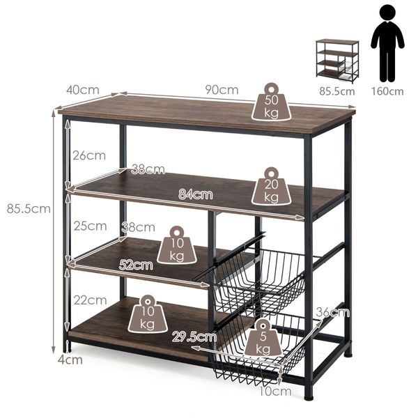 4-Tier Kitchen Baker's Rack with Storage Cabinet for Kitchen