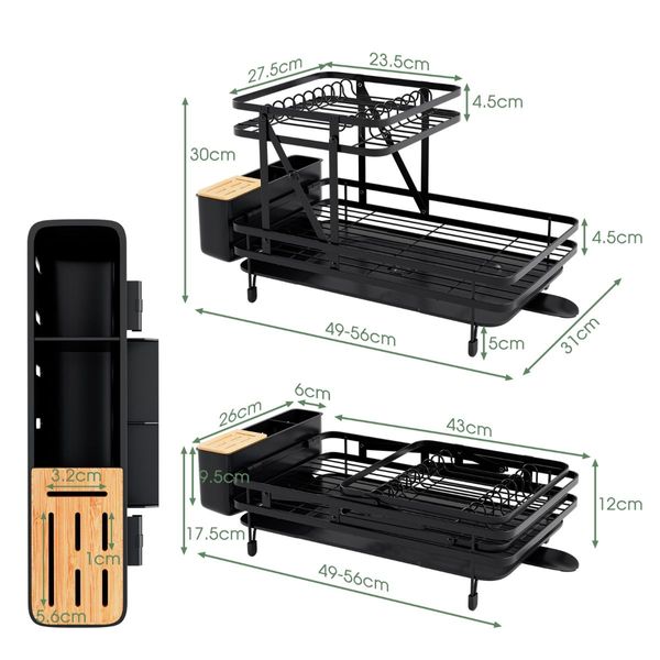 2-Tier Metal Dish Drainer with Utensil Holder and Removable Drip Tray for Kitchen