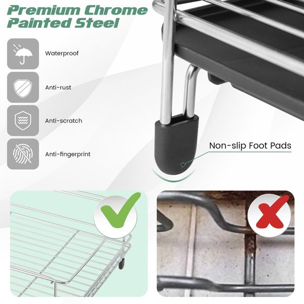 2 Tier Rust-proof Dish Racks with 360 degree Swivel Self-Draining Spout for Kitchen