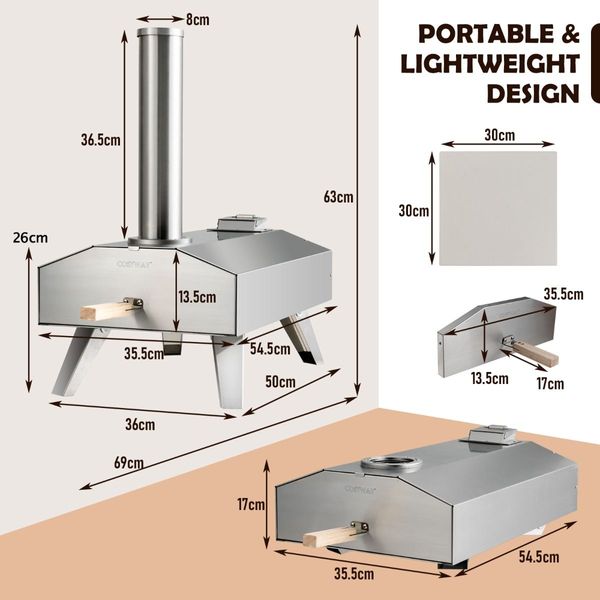 Foldable Stainless Steel Pizza Maker with Removable Wooden Handle