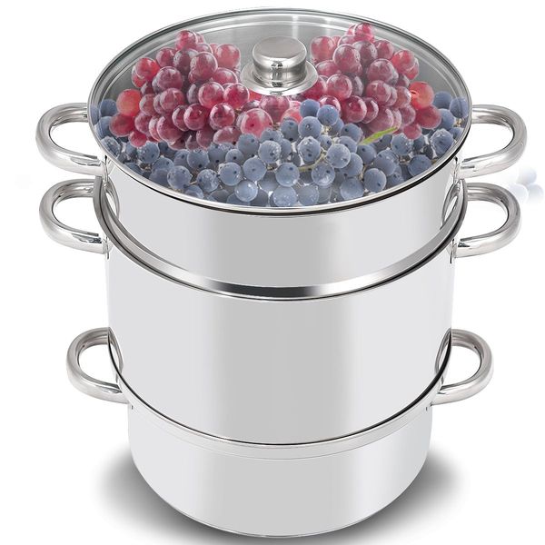 11-Quart Stainless Fruit Juicer Steamer with Tempered Glass Lid