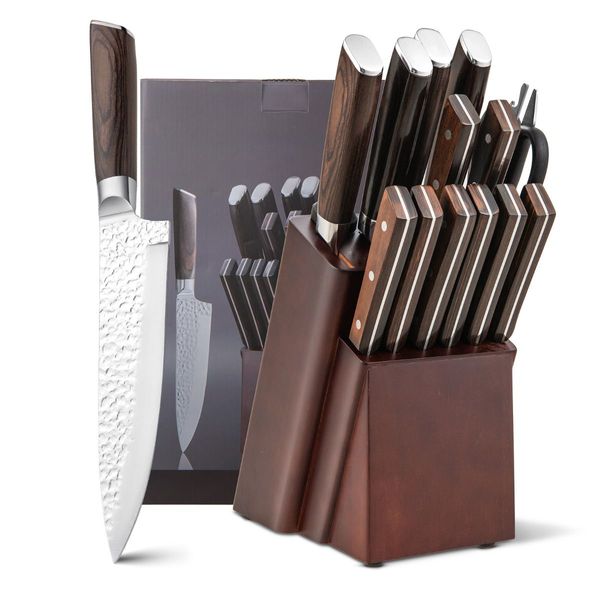 15 Pieces Kitchen Knife Set with Hard Wood Handle