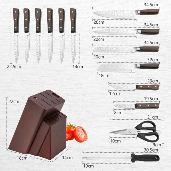 15 Pieces Kitchen Knife Set with Hard Wood Handle