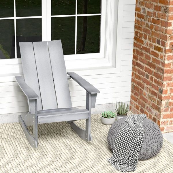 Waterproof Adirondack Rocking Chair with Curved Back And Rounded Armrest for Balcony/Backyard