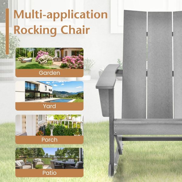 Waterproof Adirondack Rocking Chair with Curved Back And Rounded Armrest for Balcony/Backyard