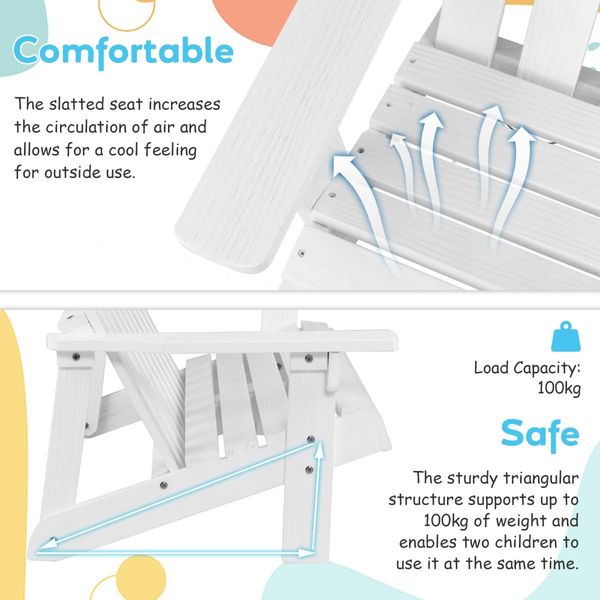 2 Person Kids Adirondack Chair with High Backrest for Balcony/Backyard