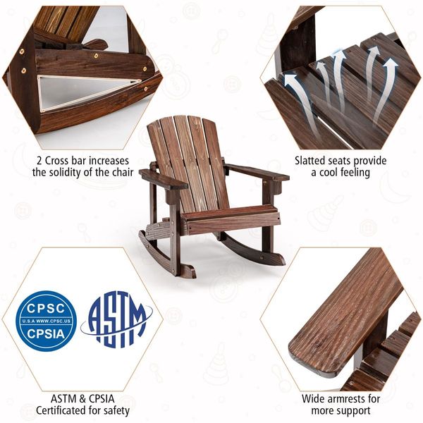 Kids Adirondack Rocking Chair with Slatted seat for Balcony/Backyard