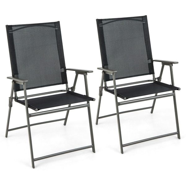 2 Pieces Patio Folding Chairs with Rustproof Metal Frame for Garden/Camping