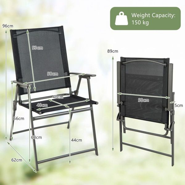 2 Pieces Patio Folding Chairs with Rustproof Metal Frame for Garden/Camping