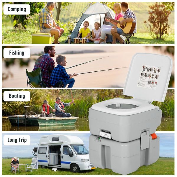 Portable Toilet with 20L Waste Tank & Flush Pump for Outdoor