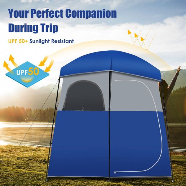 Double-Room Camping Shower Toilet Tent with Floor for Outdoor