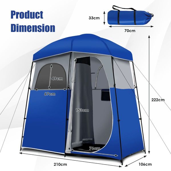 Double-Room Camping Shower Toilet Tent with Floor for Outdoor