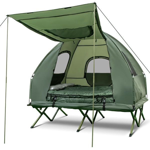 2-Person Foldable Camping Tent Cot with Air Mattress