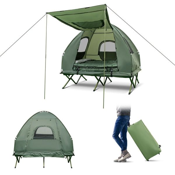 2-Person Foldable Camping Tent Cot with Air Mattress