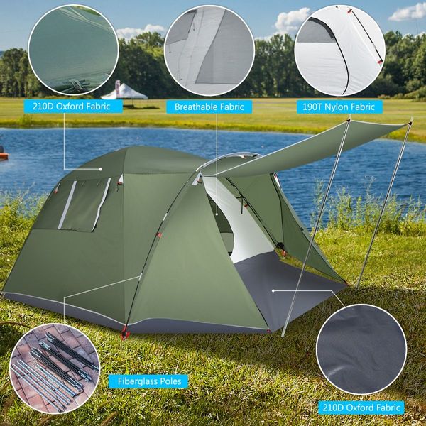 Double-Layer Camping Tent with Front Porch for Family