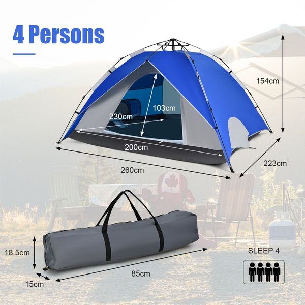 3-In-1 4-Person Instant Waterproof Pop-up Tent with Carry Bag