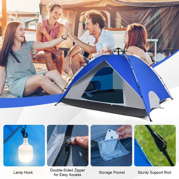 3-In-1 4-Person Instant Waterproof Pop-up Tent with Carry Bag