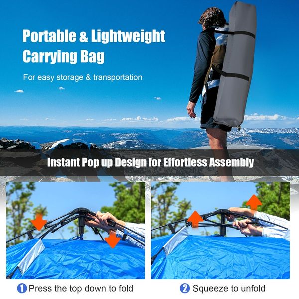 3-In-1 4-Person Instant Waterproof Pop-up Tent with Carry Bag